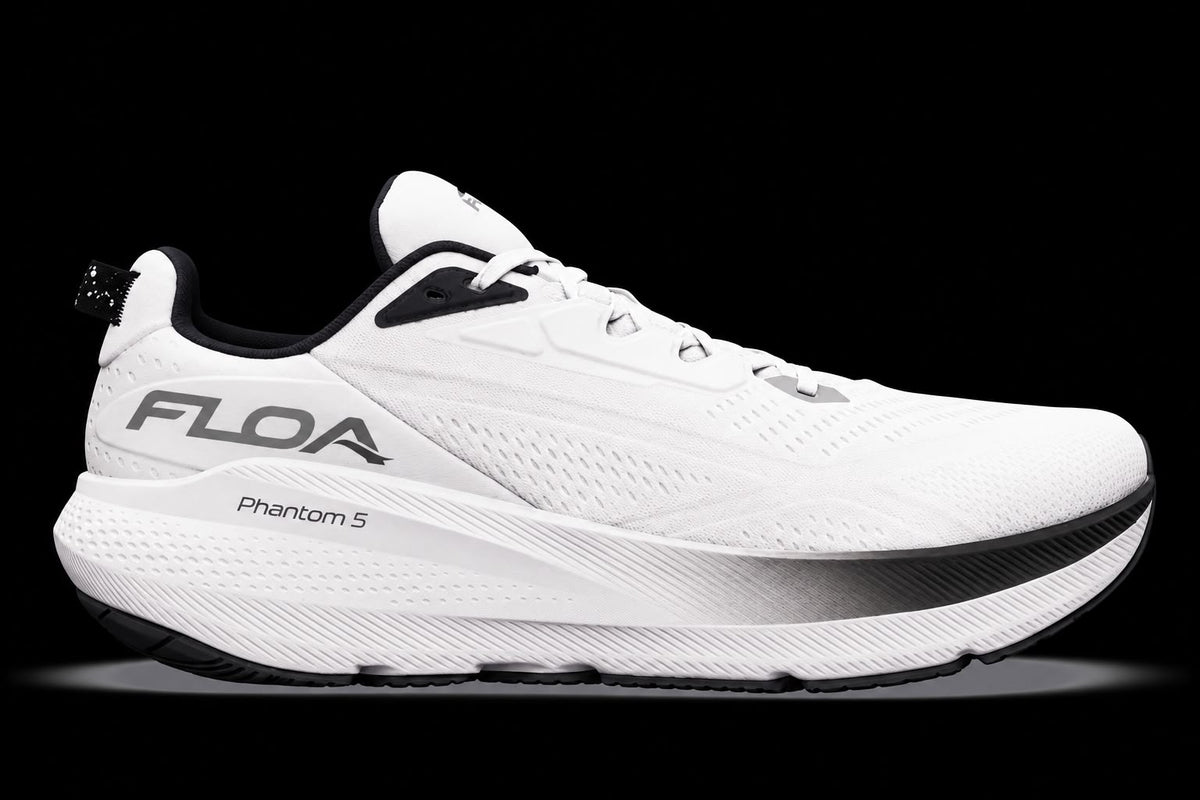 FLOA Phantom 5 white running shoe, side profile