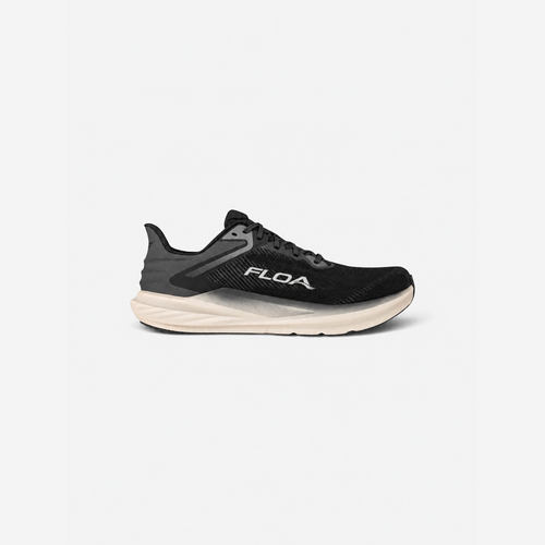 FLOA FLOWMAX black running shoe on a pale grey square background