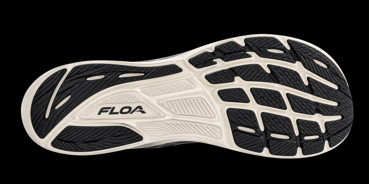 FLOA FLOWMAX running shoe outsole with black rubber traction