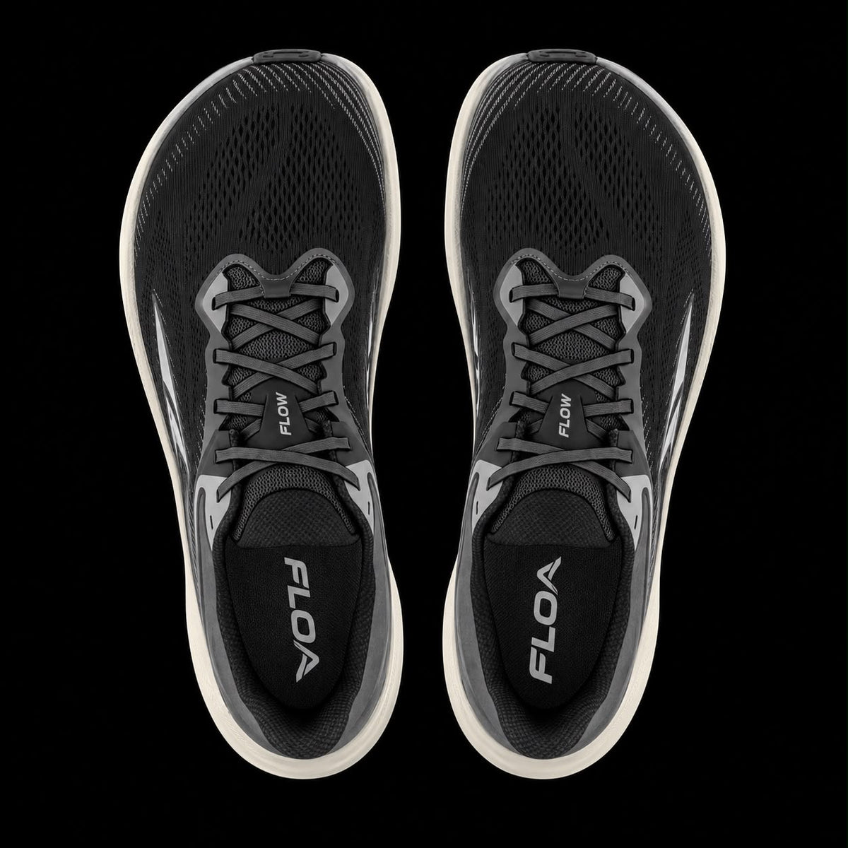 FLOA FLOWMAX black running shoes, top view