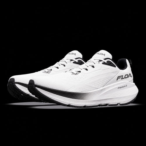 FLOA Phantom 5 white running shoes, three-quarter view
