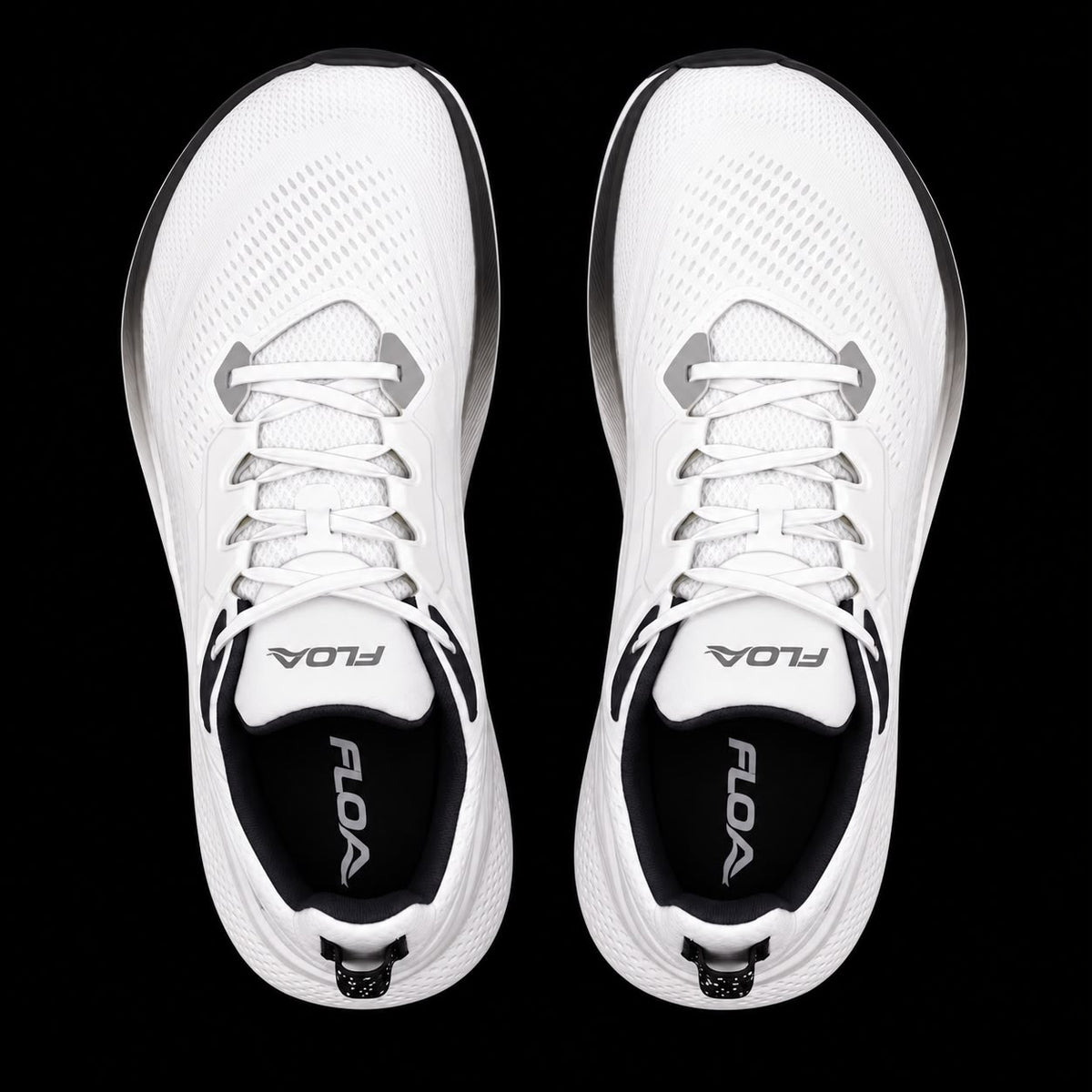 FLOA Phantom 5 white running shoes, top view showing wide toe box
