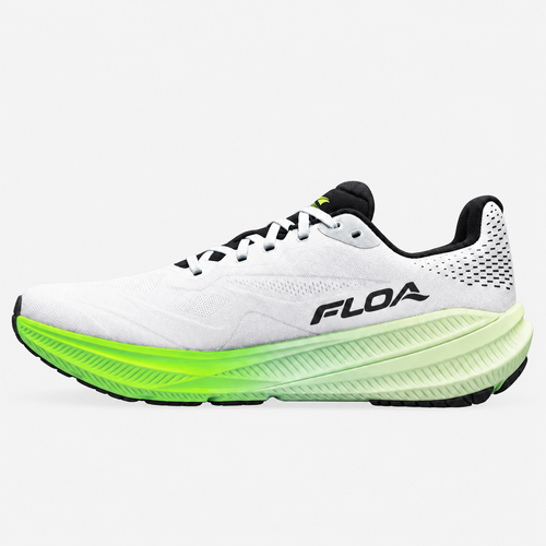 FLOA Speed 3 side profile with lime midsole on a pale grey square background